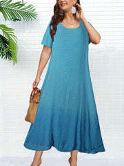 Ombre Print Maxi Dress Women's Boho Short Sleeve Layered