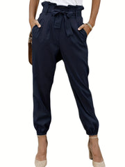 Tie Front Ruched Pants Casual High Waist With Pockets