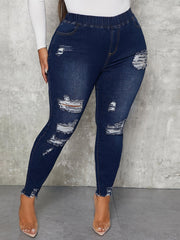 Ripped Fringe Raw Trim Skinny Jeans