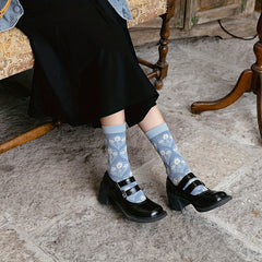 5 Pairs Floral Print Crew Socks - Comfy & Breathable Stockings