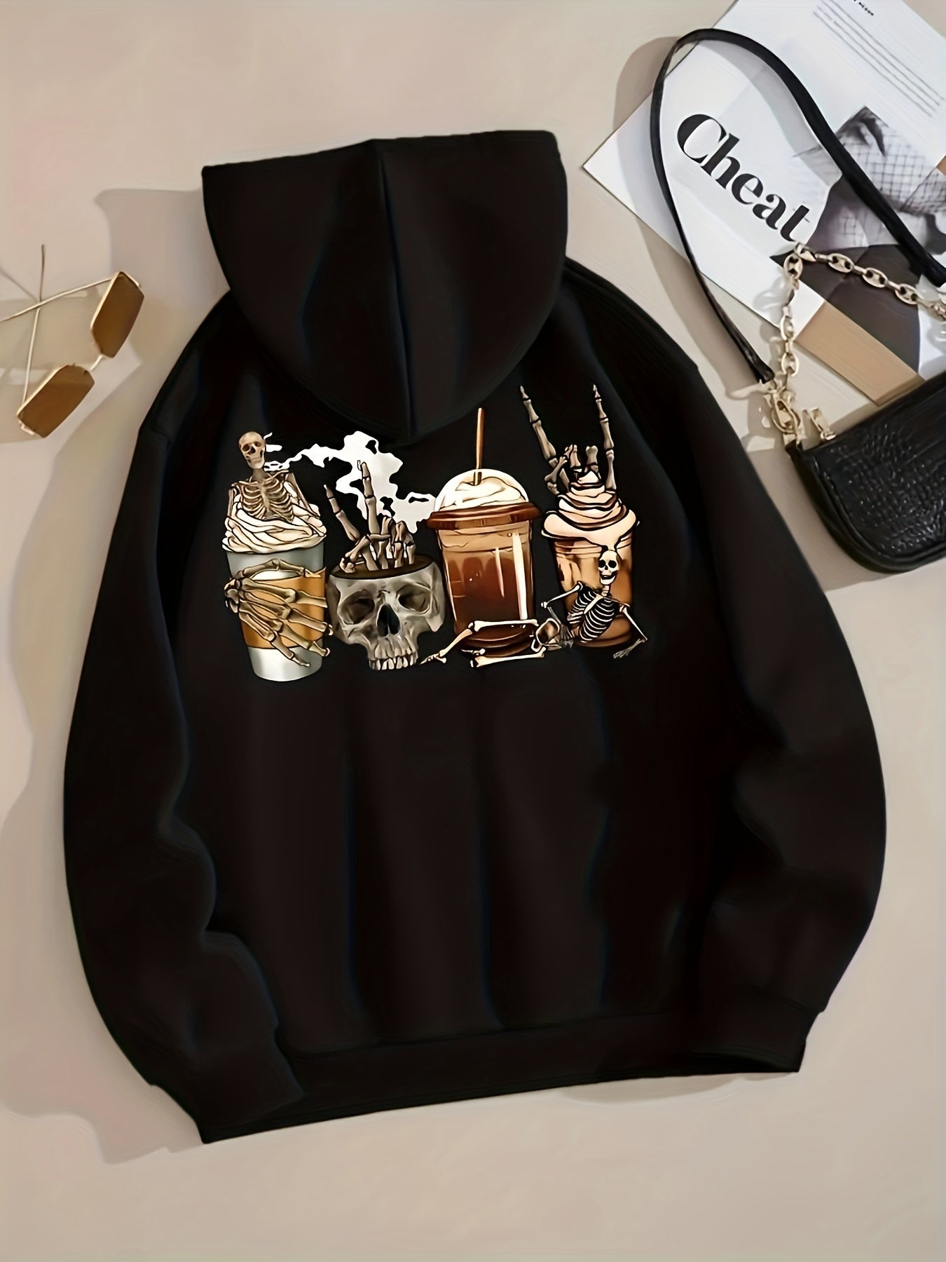 Skull Print Zip Up Hoodie Long Sleeve Sweatshirt