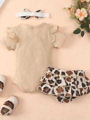Baby Girls Casual Romper & Leopard Shorts Set