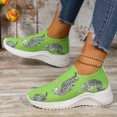 Leopard Print Slip-On Platform Sneakers for Women