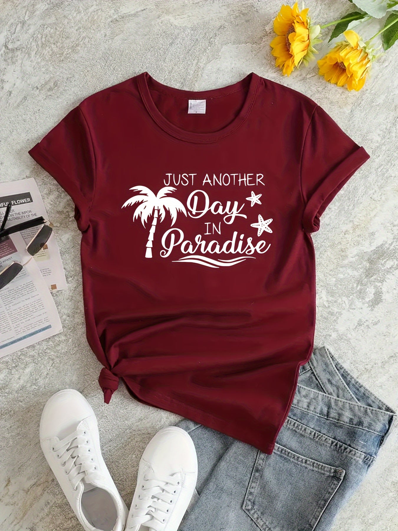 Letter And Tree Graphic Sports T-shirt for Women
