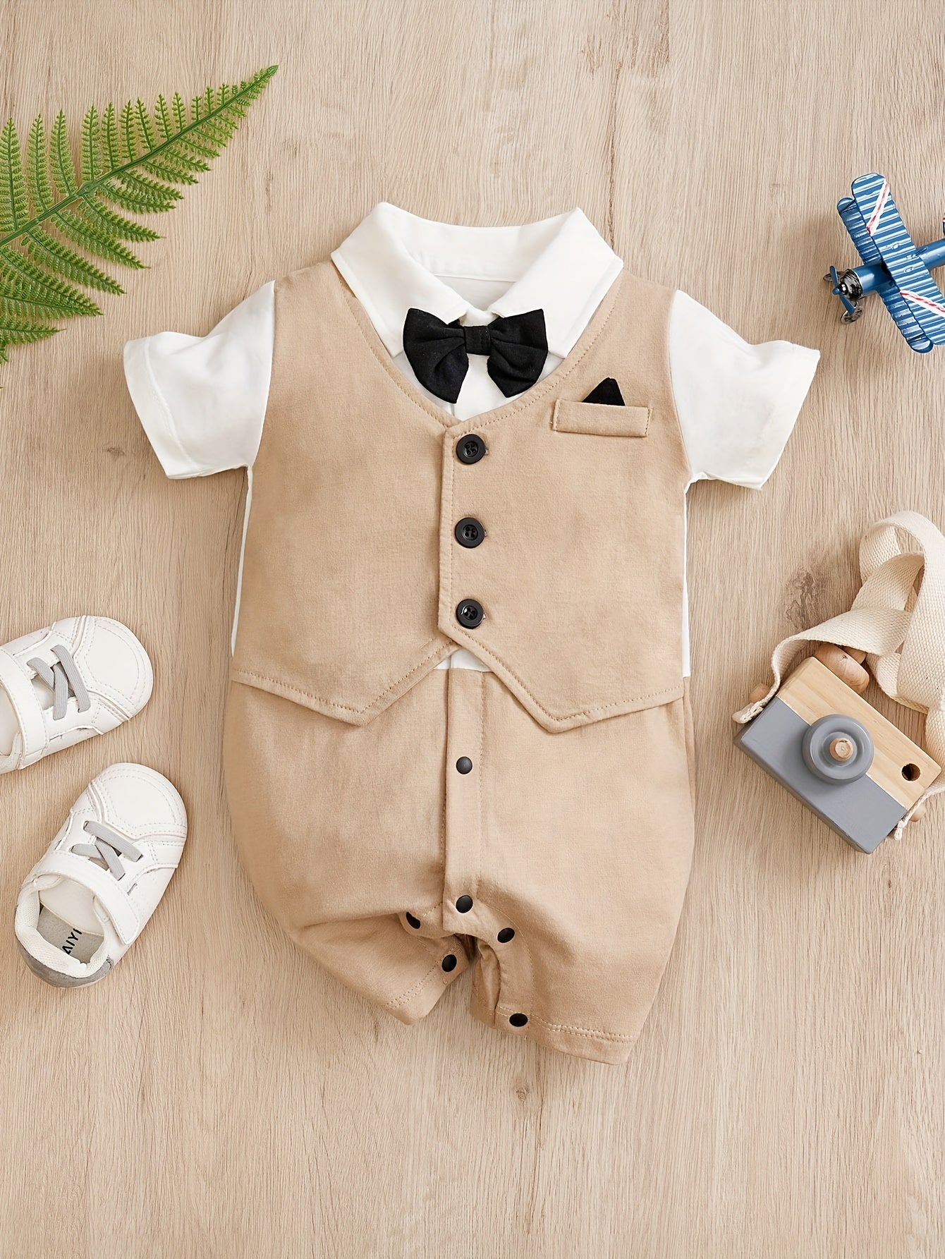 Baby Boys Bowtie Lapel Collar Creeper Romper Gentleman Jumpsuit