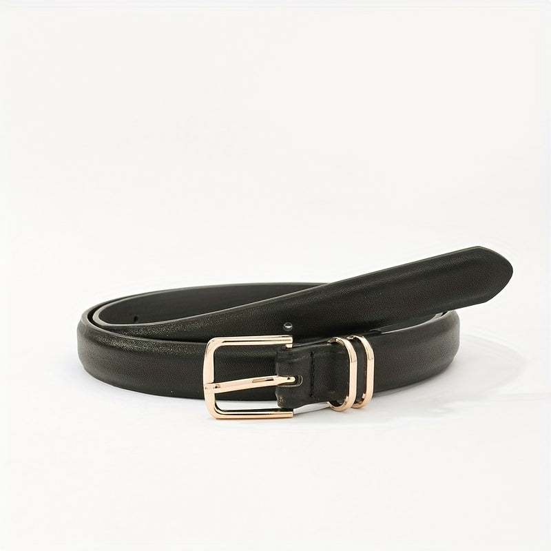 Square Pin Buckle Belt PU Leather Thin Belt Casual Pants Belt Dress Girdle