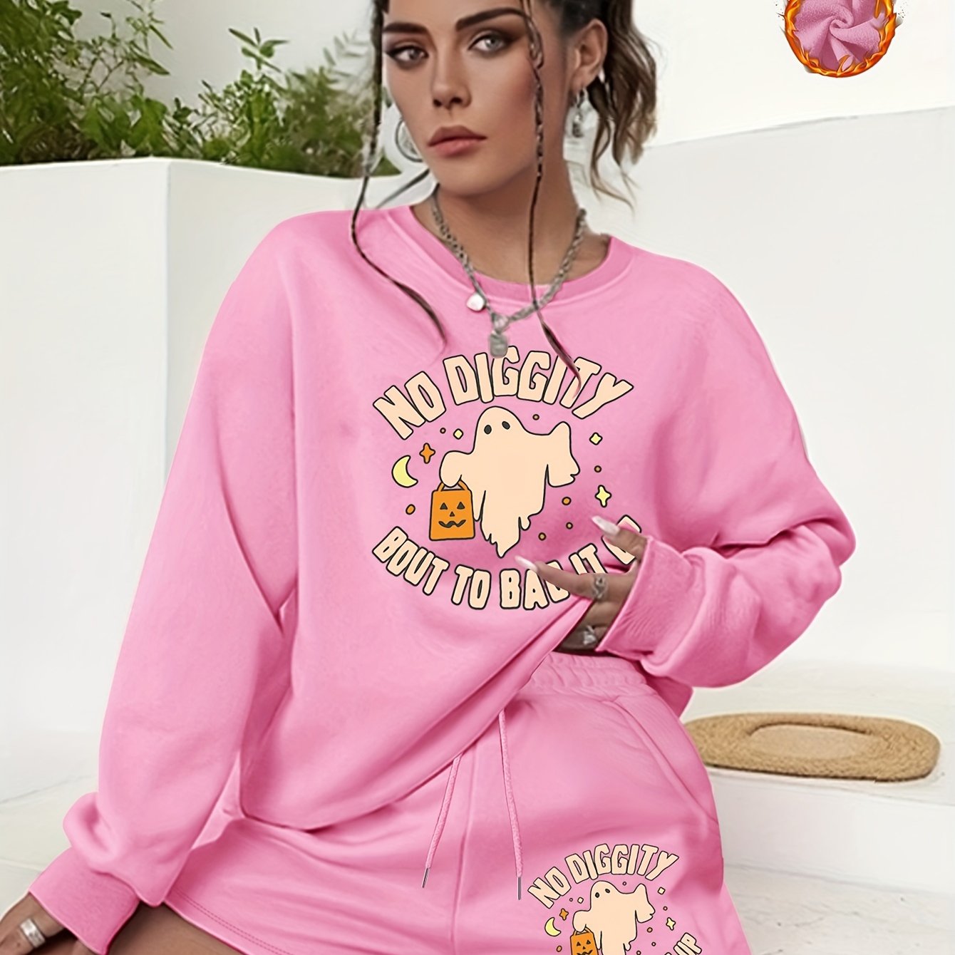 Women's Halloween Graphic Print Sweatshirt & Shorts Set