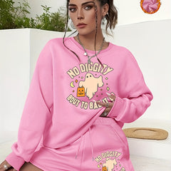 Women's Halloween Graphic Print Sweatshirt & Shorts Set
