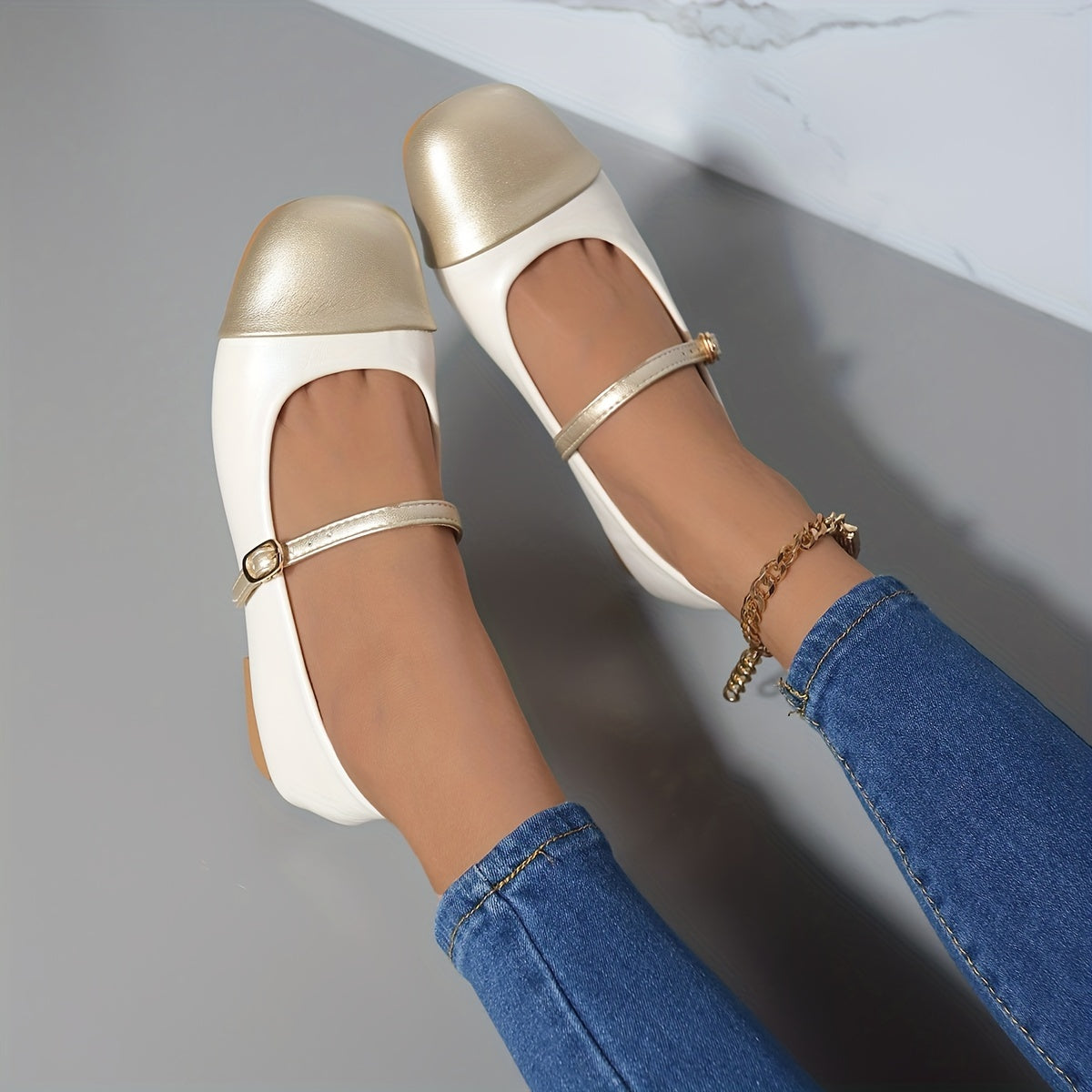 Colorblock Mary Jane Square Toe Shoes Soft Sole Flats