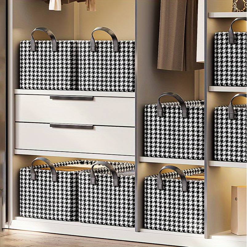 Houndstooth Foldable Storage Basket w/ Handles & Metal Rack Organizer