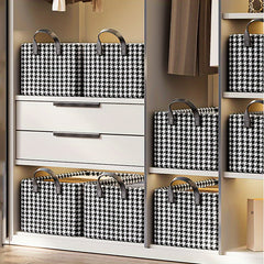 Houndstooth Foldable Storage Basket w/ Handles & Metal Rack Organizer
