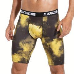Men's Swim Boxers Yellow Smoke Print Hawaiian Style Swimsuit Shorts Pants