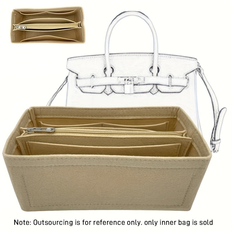 Pocket Organizer Insert Bag Felt Cloth Zipper Cosmetic Storage Bag
