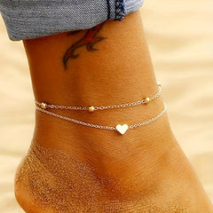 Double Layer Alloy Anklet Heart Decor Fashion Jewelry for Women Girls