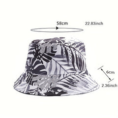 Leaf Print Bucket Hat Double Sided Outdoor Sunscreen Basin Hat