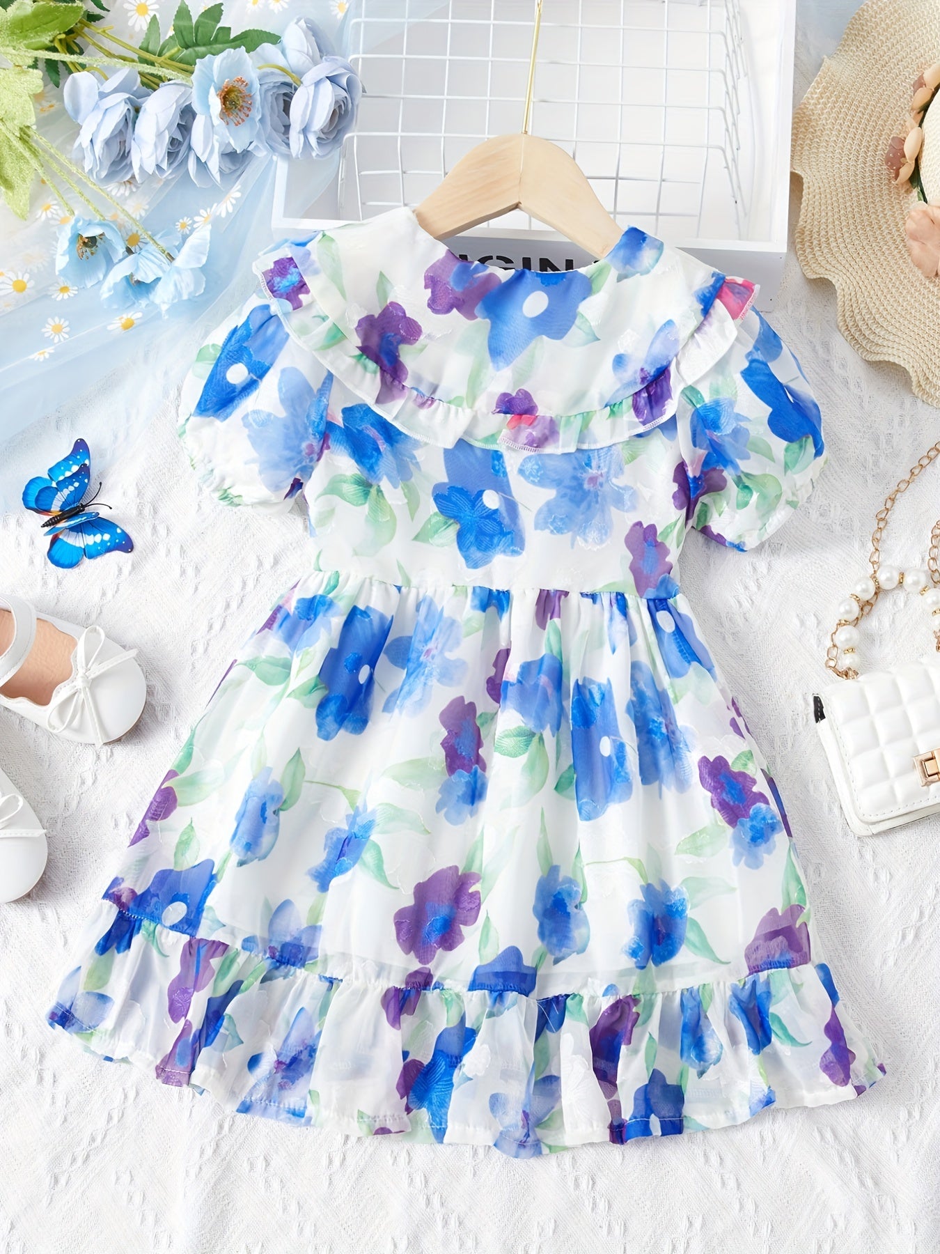 Girls Summer Princess Dress Short Sleeve Floral Dress For Children Clothing