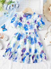 Girls Summer Princess Dress Short Sleeve Floral Dress For Children Clothing