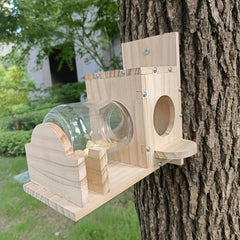 Outdoor Squirrel Feeder with Glass Jar Rustic Squirrel Food Box