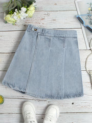 Girls Summer Denim Skirt with Button Decor