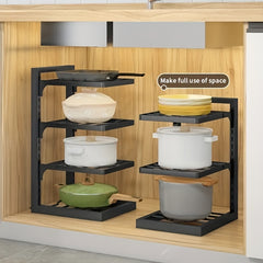 Adjustable Pot and Pan Storage Box Tier Organizer for Kitchen