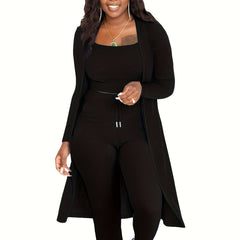 Ribbed Crop Top & Tie Leggings & Cardigan Set