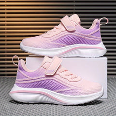 Girls Woven Knit Breathable Sneakers Hook & Loop Non Slip Soft Sole Shoes