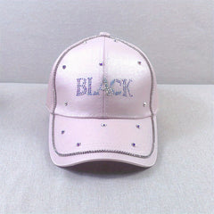 Rhinestone Letter Baseball Cap - Solid Dad Hat for Women