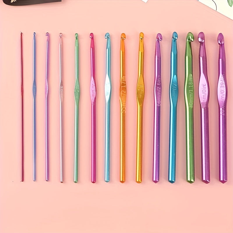Colorful Aluminum Crochet Hooks Set 2mm-10mm Craft Yarn Knitting Needles Kit