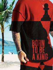 Men's King Print T shirt & Breathable Shorts Set For Outdoor