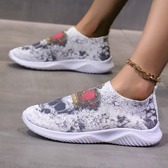 Skull Print Platform Sneakers Slip On Outdoor Shoes