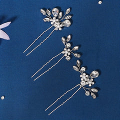 3pcs Wedding Dress Rhinestone Head Jewelry U Shaped Hairpin