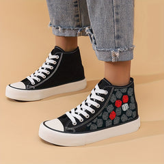 Chunky Canvas High Top Sneakers Lace Up Outdoor Wall