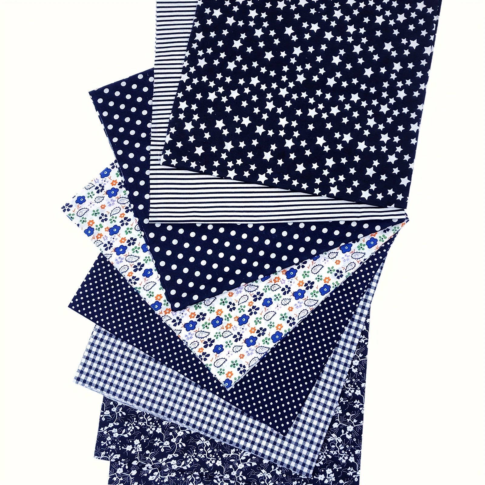 7pcs Navy Colourful Cotton Fabric Sewing Patchwork Assorted Fat Quarters Bundle