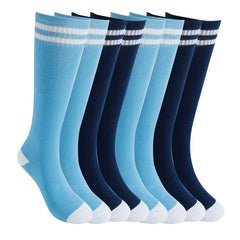 4 Pairs Boys Striped Knee High Socks Breathable Uniform Stocking