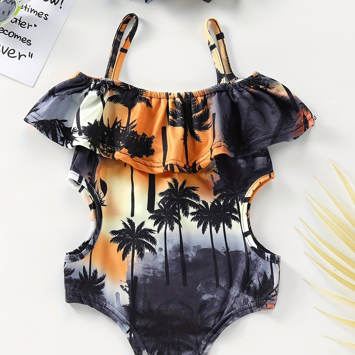 Toddler Girls Coconut Tree Graphic One Piece Swimsuit Set