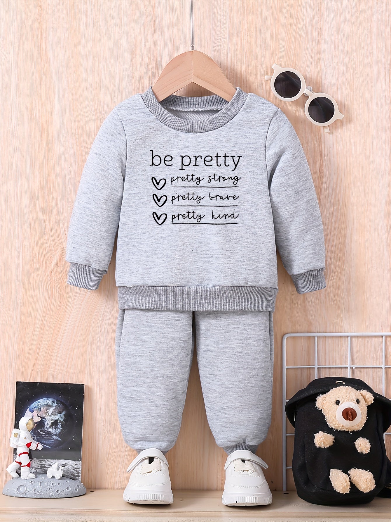 Baby Inspirational Letter Print Outfit BE PRETTY STRONG & BRAVE & KIND