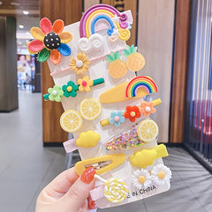14Pcs Candy Hair Pin Set for Kids Flower Rainbow Animal & Fruit Clips