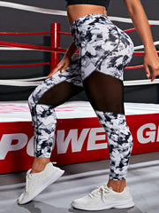 Colorblock Tie Dye Mesh Pipping Yoga Leggings
