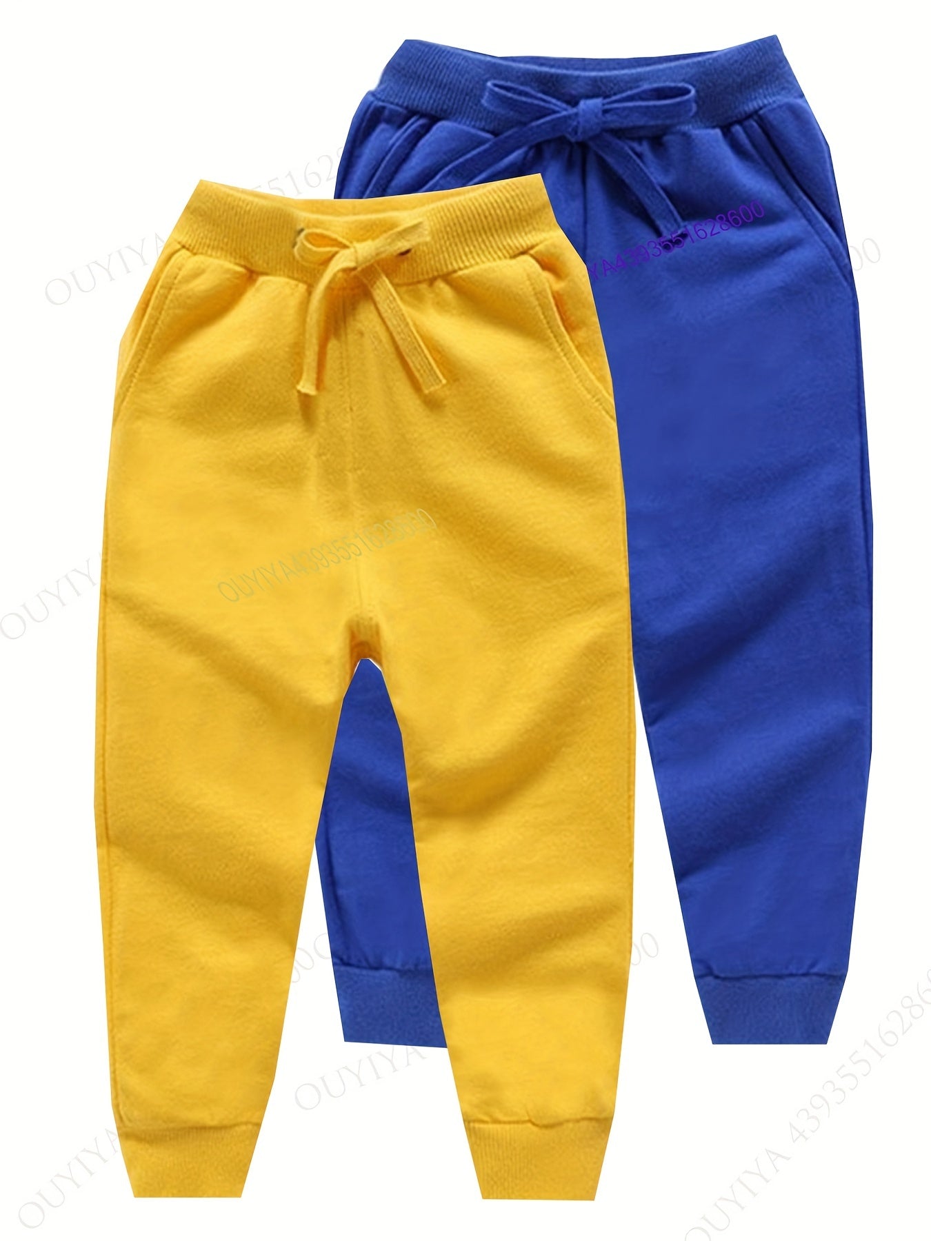 2pcs Boys Solid Drawstring Sweatpants Soft Comfortable Trousers For Spring Fall