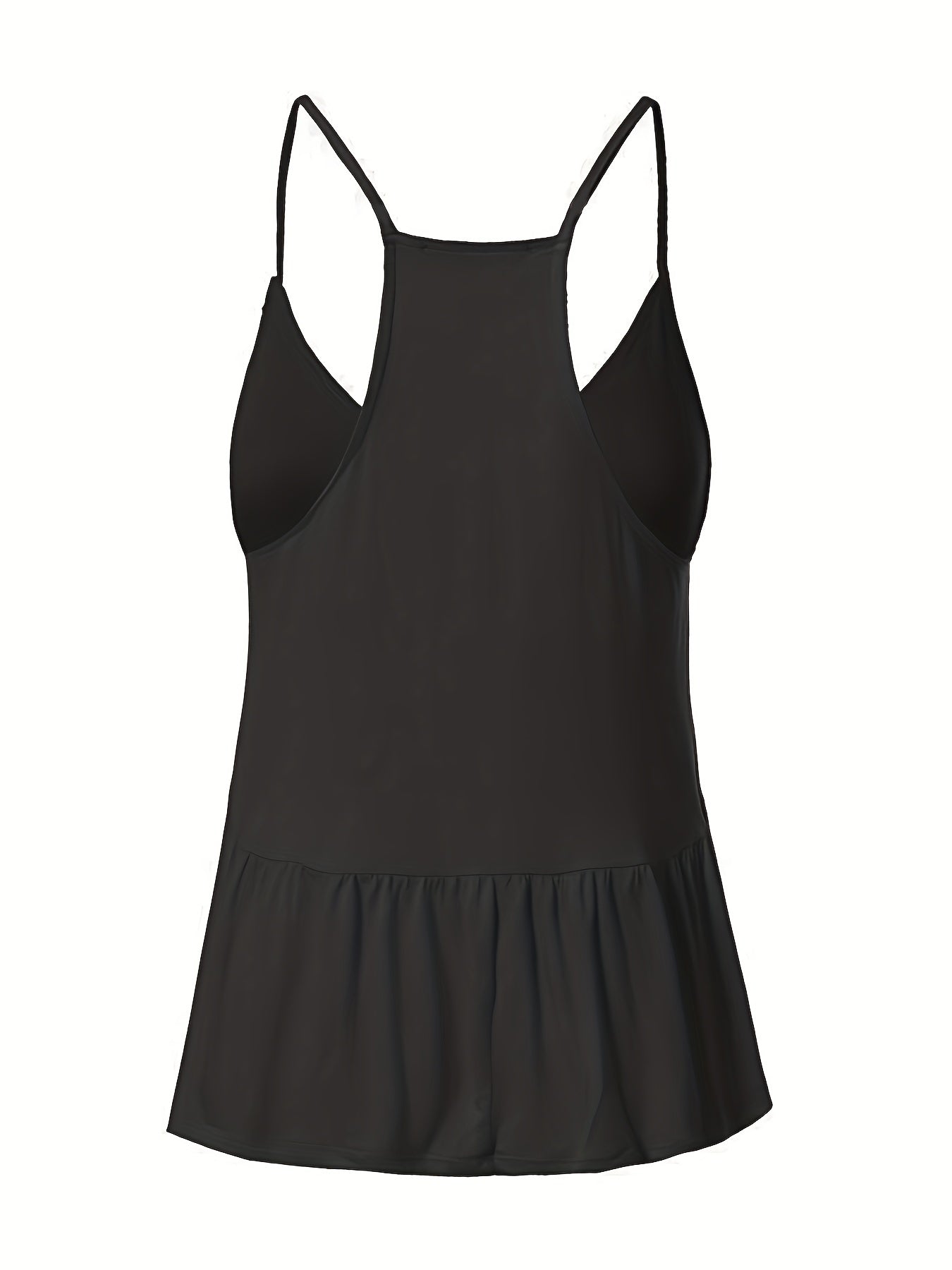 Casual Cami Top Women's Plus Solid Round Neck Ruffle Trim Tank Top