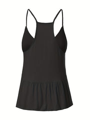 Casual Cami Top Women's Plus Solid Round Neck Ruffle Trim Tank Top
