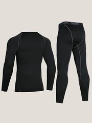 Men's Solid High Stretch Fitness Suit Long Sleeve T shirt & Yoga Legging Set