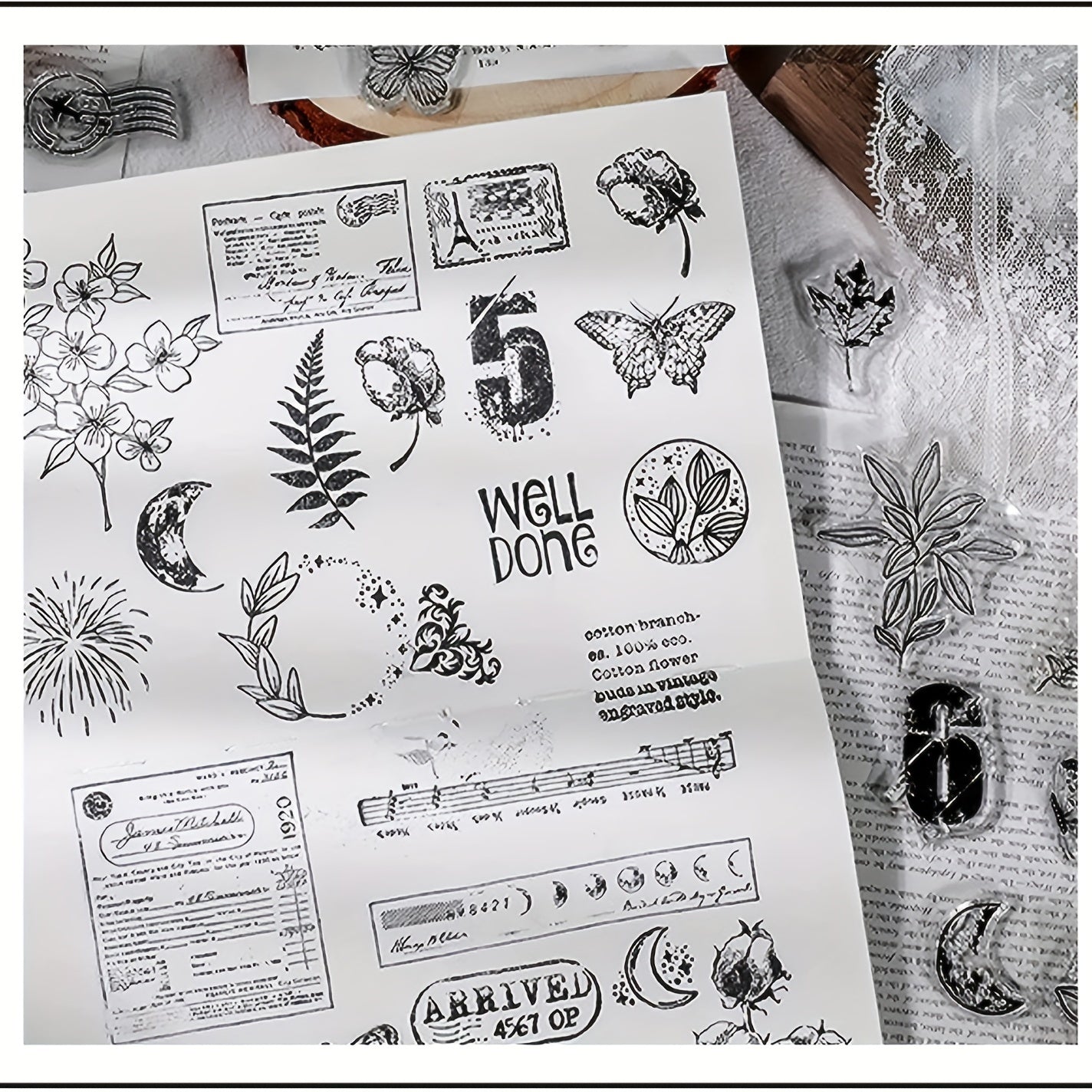 6pcs Clear Stamps Flowers Leaves Butterflies & Moon for Holiday Crafting