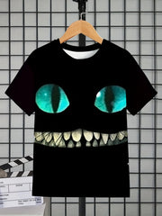Boys' 3D Cat Graphic T-Shirt Active & Stretchy Short Sleeve Tee