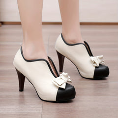 Colorblock Bowknot Platform High Heels Slip On Stiletto