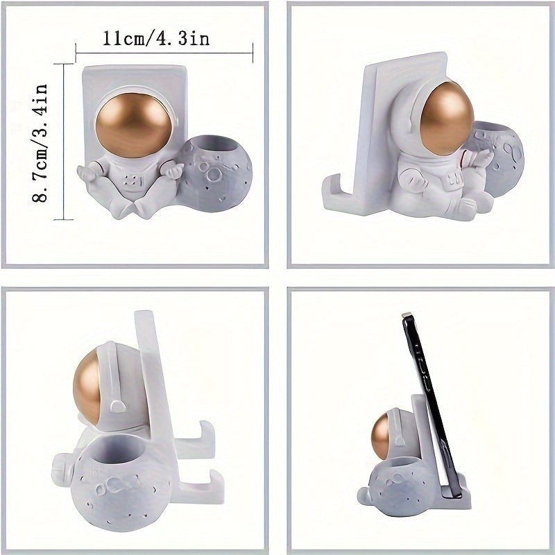 Astronaut Pen Holder with Phone Stand Desk Storage Rack