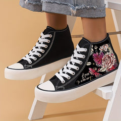 Women's High Top Canvas Walking Shoes Floral Pattern Lace Up