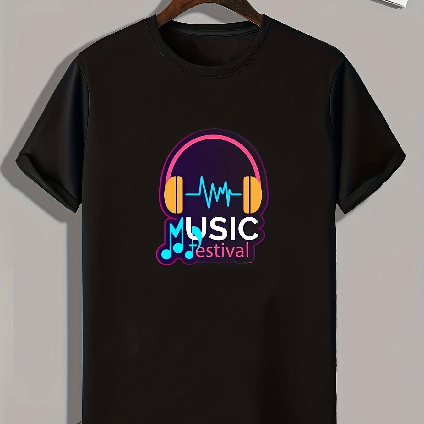 Music Pattern Print Men's Sports T-shirt for Fitness Activities