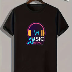 Music Pattern Print Men's Sports T-shirt for Fitness Activities