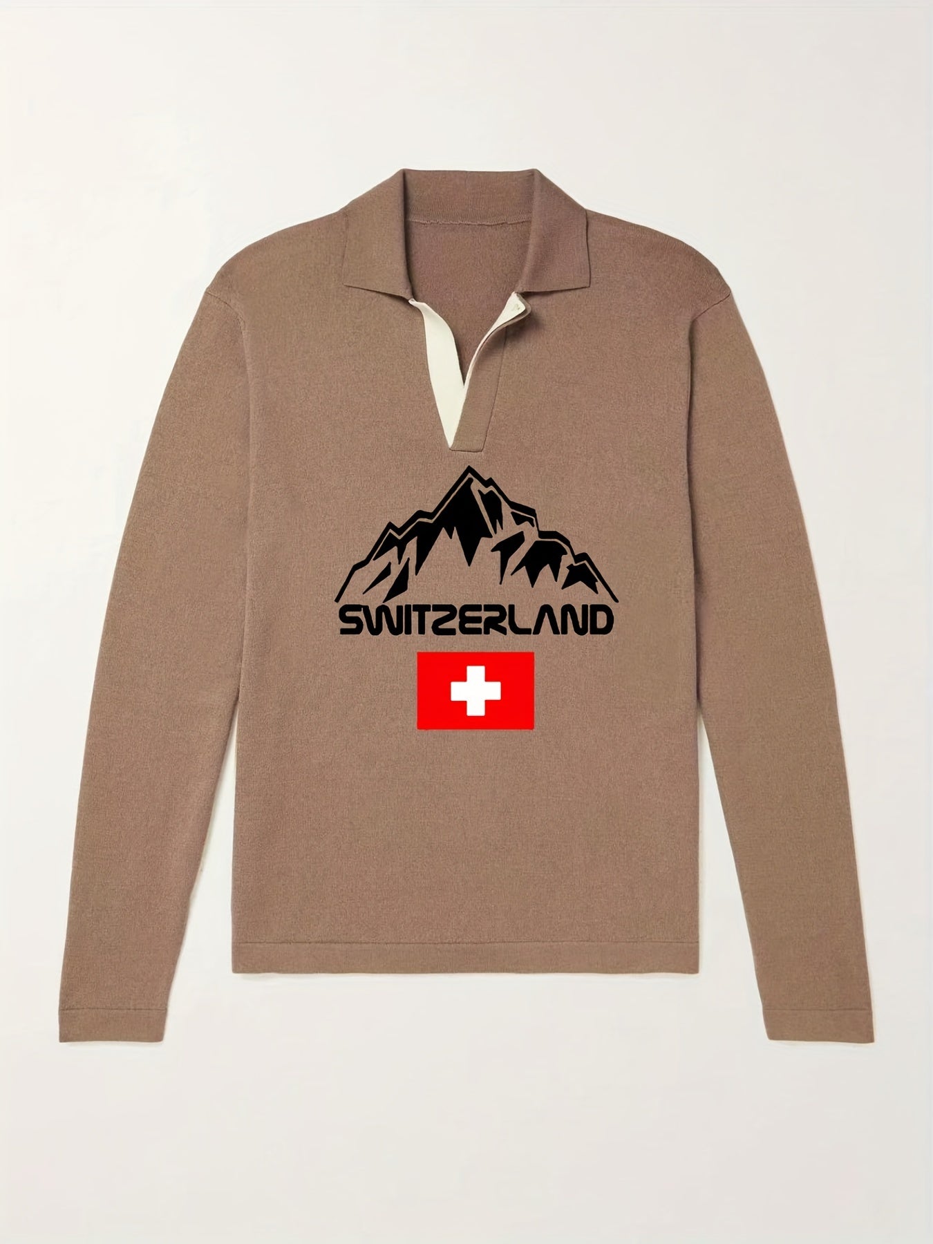 Switzerland Mountain Knit Polo Shirt Men's Pullover Sweater